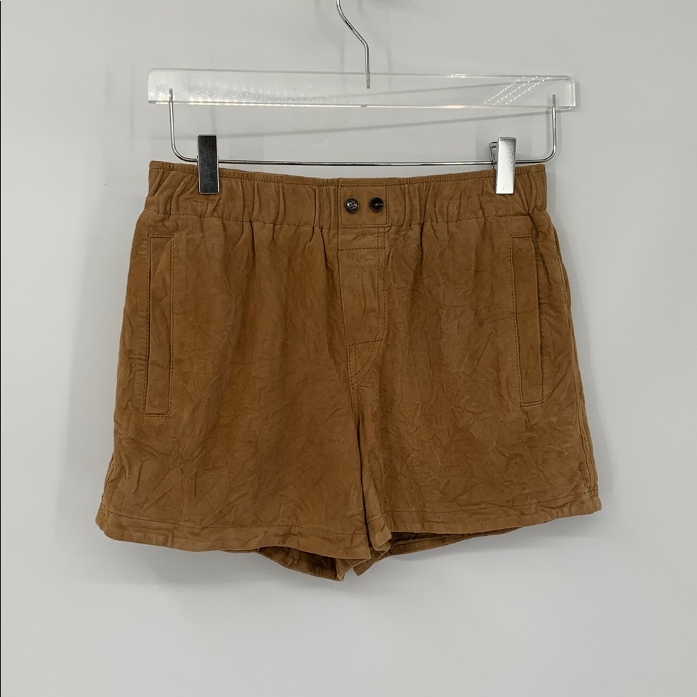 Zadig & Voltaire Paxi suede leather shorts crinkle cognac brown new 36 Small S - Picture 2 of 5